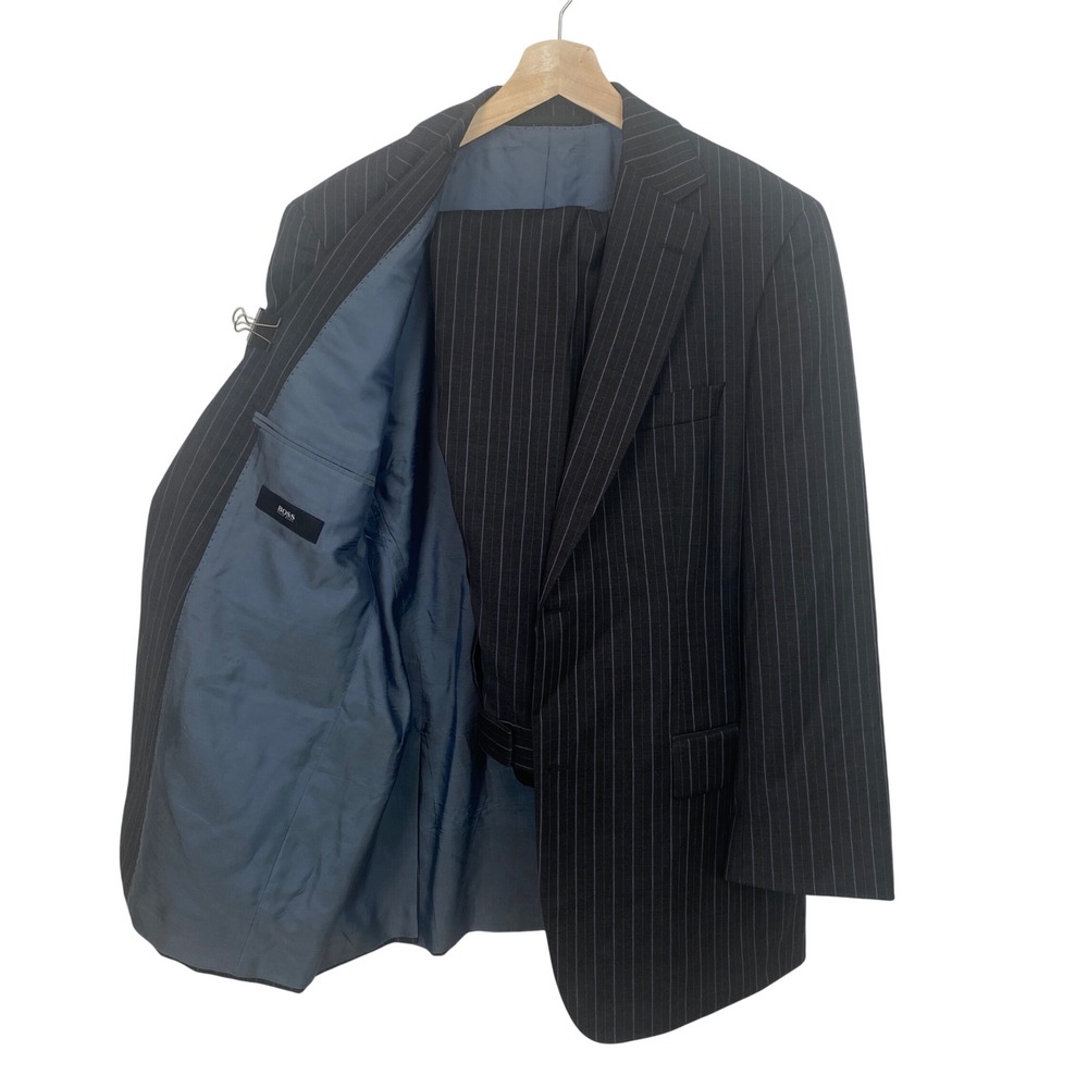 Hugo Boss Pasolini Movie 2 piece Suit Blue Pinstripe Dark Grey Wool 40R 34x30